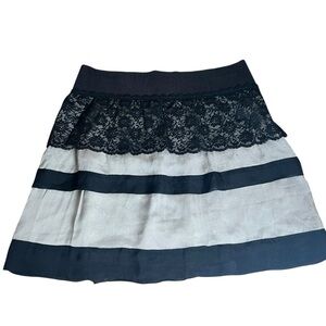 VTG Philosophy Di Alberta Ferretti Silk Lace Tiered Skirt Black Gray Sz 4 Y2K